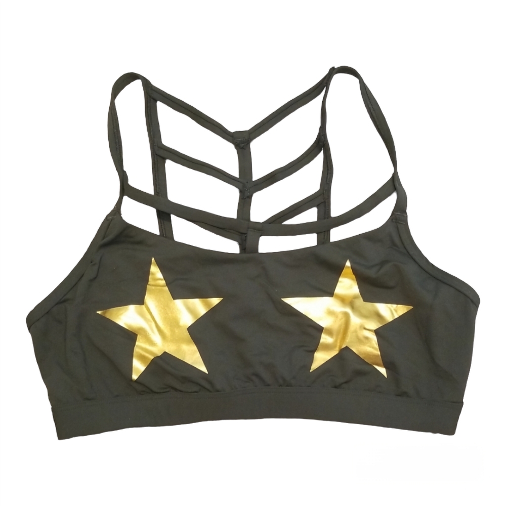 VS PINK Gold Star Print Olive Bralette Unlined Size M